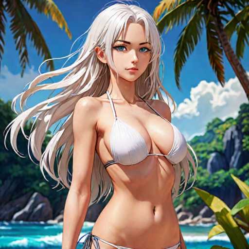 A girl in bikini at the topical beach