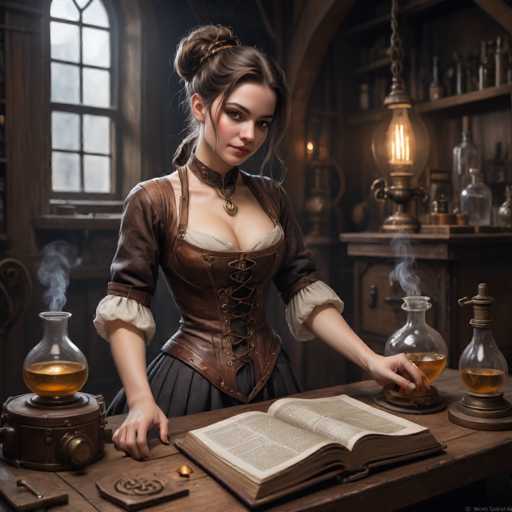 Steampunk girl in her laboratory