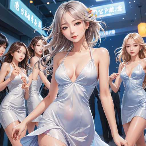 The image depicts four women dressed in silver dresses and heels standing together against a blue background with white text. The woman on the far left is wearing a silver dress that has her hair styled in an elegant updo, while the other three women are also wearing similar silver dresses.