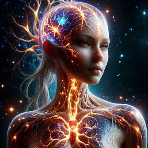 The image depicts a digital illustration of a human figure with an orange and blue glow emanating from the head, creating a sense of energy and vibrancy. The figure is facing to the right side of the frame, giving the impression that they are looking towards something or someone in the distance. The background features a dark blue color, which contrasts with the bright orange and blue elements on the figure's head, making them stand out prominently against the backdrop.
