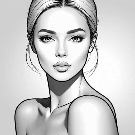 The image is a black and white line drawing depicting a woman with blonde hair styled in an updo. The woman's face is the main focus of the illustration, which is rendered in a sketchy style.