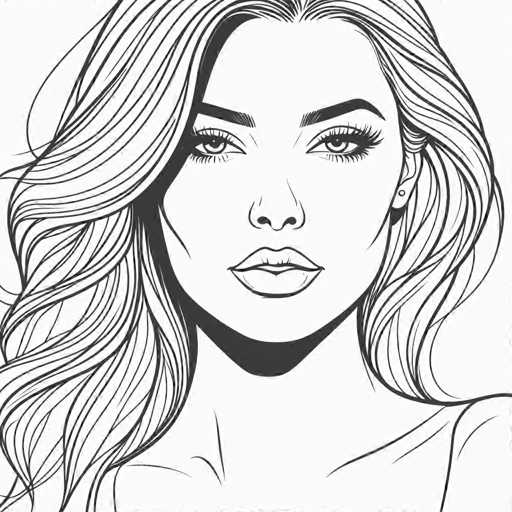 The image is a black and white line drawing depicting a woman's face with long hair. The woman has her eyes closed and mouth slightly open, giving the impression of a serene or contemplative expression.