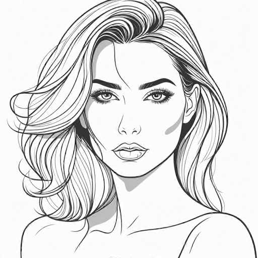 The image is a black and white line drawing depicting a woman with long blonde hair wearing a tank top. The woman's face is the main focus of the illustration, which is rendered in a sketchy style using bold lines to create a sense of movement and energy.