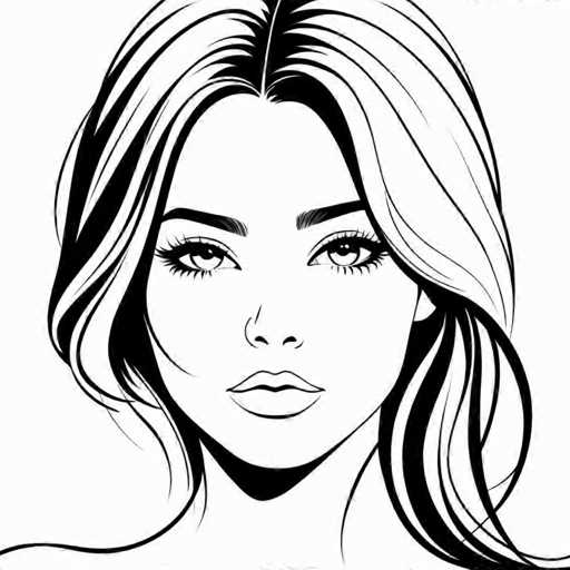 The image is a black and white line drawing depicting a woman's face with long hair. The woman has her eyes closed and mouth slightly open, giving the impression of a serene or contemplative expression.