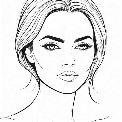 The image is a black and white line drawing depicting a woman's face with her eyes closed and mouth slightly open. The woman has long hair that falls down past her shoulders, adding to the overall composition of the portrait.