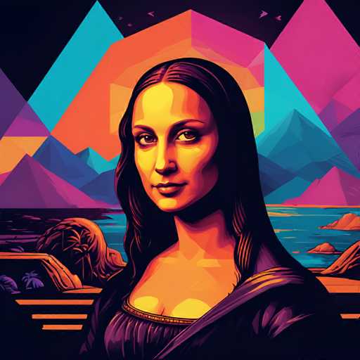The image is an illustration of a woman with long hair and dark skin tones rendered in a cartoon style. The background features mountains and a sunset, creating a vibrant and colorful scene.