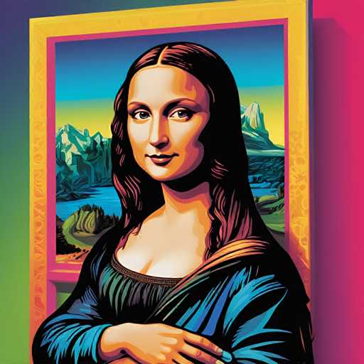 The image features a woman with long brown hair and blue eyes standing against a colorful background. She is wearing a black dress that contrasts with the vibrant hues surrounding her. The woman's pose suggests she is posing for the photo.