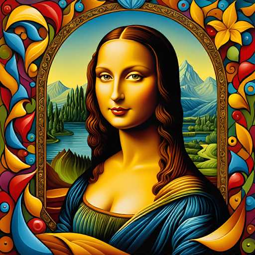 The image depicts a woman with long brown hair wearing a blue dress and holding a book. The background features a landscape of mountains and trees, suggesting the painting is set in a natural environment. The style of the artwork appears to be realistic, focusing on capturing the details of the subject's face and surroundings.