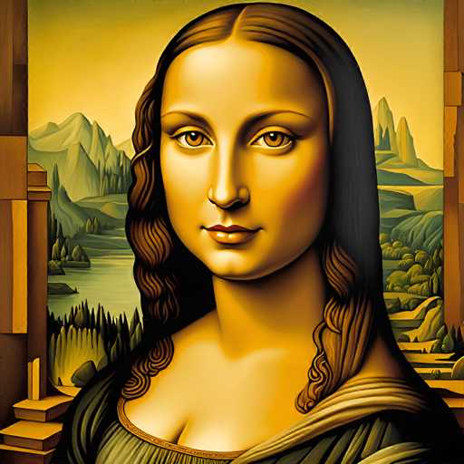 The image depicts a woman's face rendered in a digital art style. The background features a landscape with mountains and trees, creating a serene atmosphere. The woman is positioned centrally within the frame, facing towards the viewer.