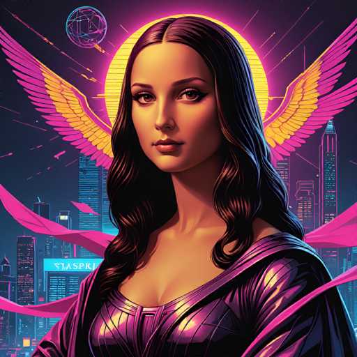 The image depicts a woman with long dark hair wearing a purple dress and standing against the backdrop of a city skyline at night. The sky above her is illuminated by pink and yellow lights, creating a surreal atmosphere. The woman's gaze is directed towards the camera, and she appears to be in a state of contemplation or deep thought.