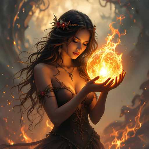 A sorceress holding a fire globe
