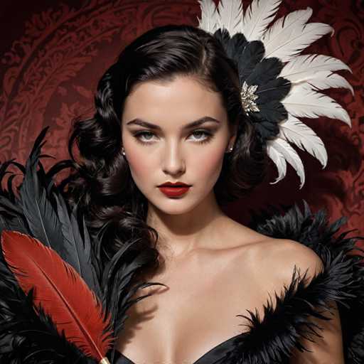 A woman with long dark hair is the main subject of this image. She is wearing a black dress and has her hair styled in loose curls. The background features a red wall adorned with white patterns, adding an elegant touch to the scene. The woman's face is lit up with a smile as she looks directly at the camera.