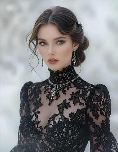 AI girls in black lace dress