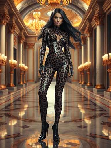 AI girls in leopard latex catsuit