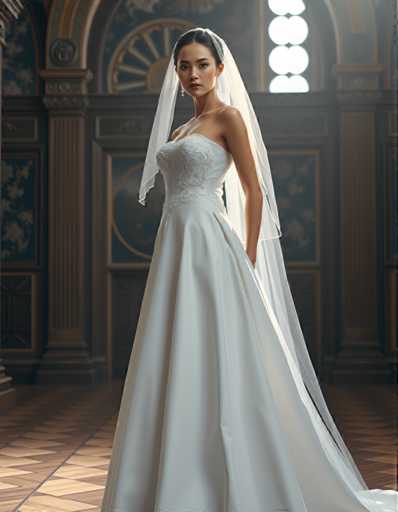 Girl in A-line wedding dress