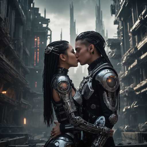Two Cyborg kissing