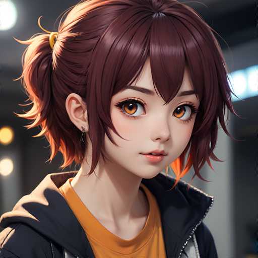 The image shows an illustration of a young girl with brown hair styled into a ponytail and wearing a yellow shirt. The girl is looking directly at the camera with a serious expression on her face.
