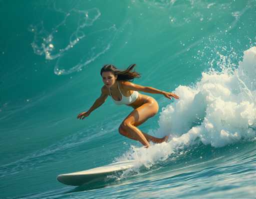A woman is surfing on a wave in the ocean wearing a white bikini and black top.