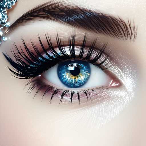 The image shows a close-up view of an eye with long, dark eyelashes and a striking blue iris. The background is blurred, drawing attention to the eye as the main focus of the image.