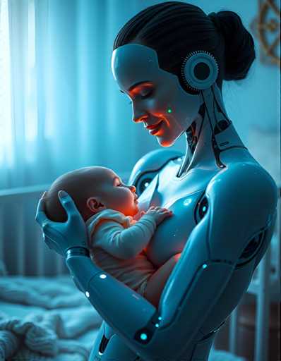 A woman holding a baby with blue arms and legs against a white wall.