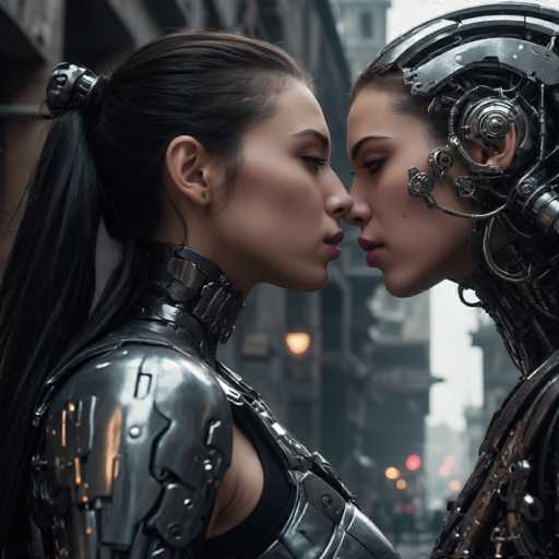 The image shows two women dressed in futuristic metallic armor standing side by side on a city street at night. The woman on the left is wearing a silver helmet with a skull and crossbones design, while the woman on the right has a silver suit with a large headdress featuring a skull and crossbones design.