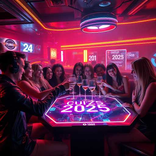The image depicts a lively scene at a bar or nightclub with neon lights and a red background. A group of people are gathered around a table, engaged in conversation and enjoying drinks. The table is adorned with several wine glasses filled with white wine, suggesting a relaxed and social atmosphere. The people present include both men and women, all dressed casually for the occasion.